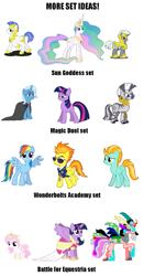 Size: 849x1618 | Tagged: safe, lightning dust, princess celestia, rainbow dash, spitfire, trixie, twilight sparkle, twilight sparkle (alicorn), zecora, oc, alicorn, pegasus, pony, zebra, alicorn amulet, female, ideas, mare, royal guard, tiara ultima