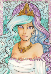 Size: 400x575 | Tagged: safe, artist:forunth, princess celestia, colored pupils, humanized, looking at you, solo