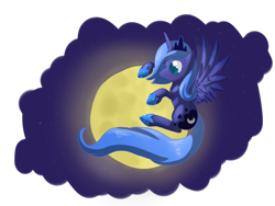 Size: 1600x1200 | Tagged: safe, artist:tomat-in-cup, princess luna, alicorn, pony, female, filly, full moon, hoof shoes, hug, moon, simple background, solo, stars, tangible heavenly object, transparent background, woona