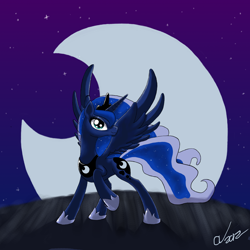 Size: 1920x1920 | Tagged: safe, artist:sakaerion, princess luna, alicorn, pony, moon, night, shadow, solo, stars