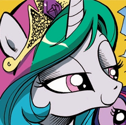 Size: 305x303 | Tagged: safe, idw, princess celestia, alicorn, pony, the return of queen chrysalis, spoiler:comic, spoiler:comic04, cropped, jewelry, lidded eyes, smiling, tiara