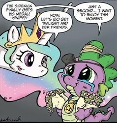 Size: 290x305 | Tagged: safe, artist:katiecandraw, idw, princess celestia, spike, alicorn, dragon, pony, spoiler:comic04, cute, cutelestia