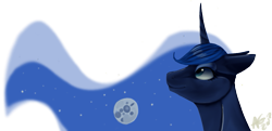 Size: 885x427 | Tagged: safe, artist:baisre, princess luna, alicorn, pony, female, horn, mare, moon, solo