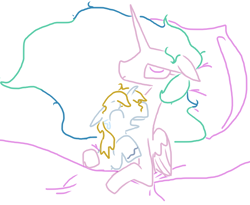 Size: 702x576 | Tagged: safe, artist:the weaver, prince blueblood, princess celestia, alicorn, pony, bed mane, colt, cuddling, incest, regret, simple background, white background