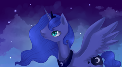 Size: 1807x1000 | Tagged: safe, artist:lightning-stars, princess luna, alicorn, pony, g4, night, solo