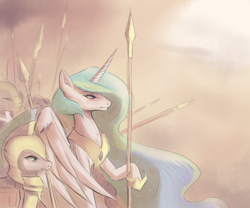 Size: 800x666 | Tagged: safe, artist:jalm, princess celestia, alicorn, pony, armor, royal guard, spear, wip