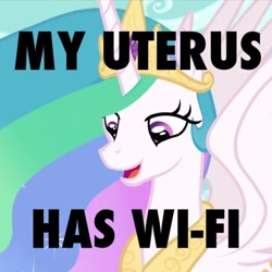 Size: 720x719 | Tagged: safe, edit, edited screencap, screencap, princess celestia, alicorn, pony, 4chan, female, funny, how, if you know what i mean, image macro, looking down, majestic as fuck, mare, meme, open mouth, princess molestia, smiling, solo, spread wings, too much information, trollestia, uterus, wat, wi-fi