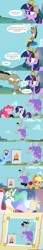 Size: 511x2981 | Tagged: safe, artist:stonebolt, applejack, discord, pinkie pie, princess celestia, rainbow dash, rarity, twilight sparkle, alicorn, earth pony, pegasus, pony, unicorn, clothes, comic, dress, dressup, elements of harmony, laughing, moustache, scroll