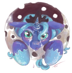 Size: 1368x1390 | Tagged: safe, artist:fyrecalla, princess luna, alicorn, pony, crying, holes, moon, s1 luna, solo