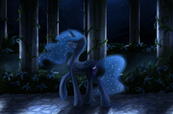 Size: 1250x830 | Tagged: safe, artist:aurarrius, princess luna, alicorn, pony, canterlot, garden, night, solo