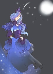 Size: 825x1146 | Tagged: dead source, safe, artist:matrosha123, princess luna, beautiful, humanized, moon, solo