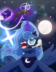 Size: 561x726 | Tagged: safe, artist:frist44, princess luna, alicorn, pony, doctor who, gamer luna, moon, solo, tardis