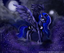 Size: 900x750 | Tagged: safe, artist:goffdetective, princess luna, alicorn, pony, cloud, cloudy, moon, night, solo