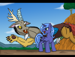 Size: 800x608 | Tagged: safe, artist:himanuts, discord, princess luna, alicorn, pony, cute, filly, foal, s1 luna, woona