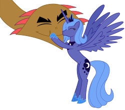 Size: 2500x2200 | Tagged: safe, artist:adcoon, princess luna, alicorn, hydra, pony, crack shipping, female, high res, kissing, lundra, male, mare, multiple heads, s1 luna, shipping, simple background, straight