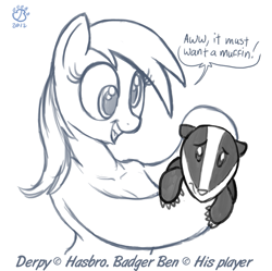 Size: 825x821 | Tagged: safe, artist:badgerben, derpy hooves, anthro, badger, unguligrade anthro, dialogue