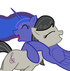 Size: 1900x1916 | Tagged: safe, artist:weoweno, octavia melody, princess luna, alicorn, earth pony, pony, cute, eyes closed, grin, happy, hug, lunatavia, open mouth, smiling