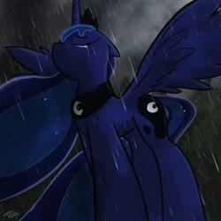 Size: 1000x1000 | Tagged: safe, artist:dracojayproduct, princess luna, alicorn, pony, crying, female, rain, solo