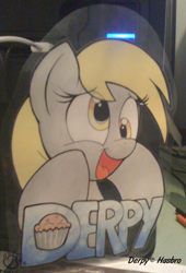 Size: 998x1466 | Tagged: safe, artist:badgerben, derpy hooves, pegasus, pony, badge, female, mare, solo