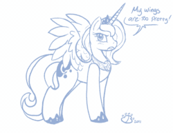 Size: 1100x850 | Tagged: safe, artist:badgerben, princess luna, alicorn, pony, dialogue, monochrome, solo