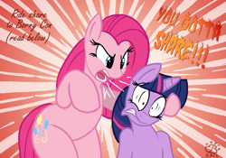 Size: 1245x871 | Tagged: safe, artist:badgerben, pinkie pie, twilight sparkle, pony, bipedal, pinkamena diane pie