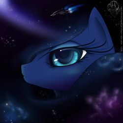 Size: 1000x1000 | Tagged: safe, artist:zephrysdaemon, princess luna, alicorn, pony, mass effect, parody, solo, spaceship