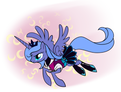 Size: 900x679 | Tagged: safe, artist:sakuyamon, princess luna, alicorn, pony, clothes, crossover, flying, kingdom hearts, s1 luna, solo