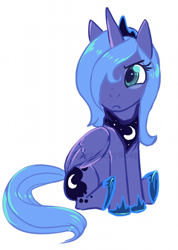 Size: 321x452 | Tagged: safe, artist:locklemonpie, princess luna, alicorn, pony, filly, hair over one eye, s1 luna, simple background, sitting, solo, woona