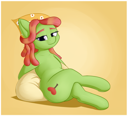 Size: 3561x3240 | Tagged: safe, artist:andelai, tree hugger, earth pony, semi-anthro, crossed legs, female, high res, leaning back, lidded eyes, looking at you, mare, no tail, sitting, solo