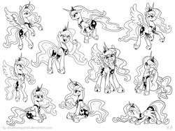 Size: 1200x900 | Tagged: safe, artist:kp-shadowsquirrel, princess luna, alicorn, pony, collage, monochrome, sketch, sketch dump, solo