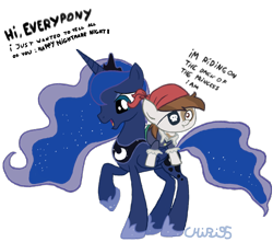 Size: 1747x1544 | Tagged: safe, artist:chibi95, pipsqueak, princess luna, alicorn, pony, dialogue, pirate, ponies riding ponies, riding, simple background, transparent background