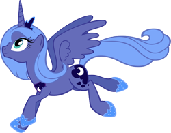 Size: 4891x3813 | Tagged: safe, artist:moongazeponies, princess luna, alicorn, pony, leaping, s1 luna, simple background, solo