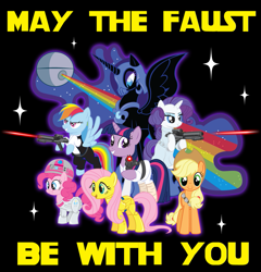 Size: 961x1000 | Tagged: safe, artist:ilikapie, applejack, fluttershy, nightmare moon, pinkie pie, princess luna, rainbow dash, rarity, twilight sparkle, alicorn, earth pony, pegasus, pony, unicorn, lauren faust, parody, star wars