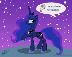 Size: 900x716 | Tagged: safe, artist:blackm3sh, princess luna, sweetie belle, alicorn, pony, female, horn, mare, raised hoof