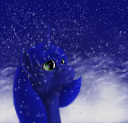 Size: 1000x955 | Tagged: safe, artist:grayma1k, princess luna, alicorn, pony, s1 luna, snow, snowfall, solo, winter