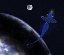 Size: 1000x856 | Tagged: safe, artist:grayma1k, princess luna, alicorn, pony, moon, planet, solo, space, stars