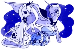 Size: 787x520 | Tagged: safe, artist:lupreia, nightmare moon, princess luna, alicorn, pony, lunar trinity, woona