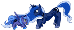 Size: 900x370 | Tagged: dead source, safe, artist:lupreia, princess luna, alicorn, pony, dual persona, duality, female, self ponidox, simple background, woona