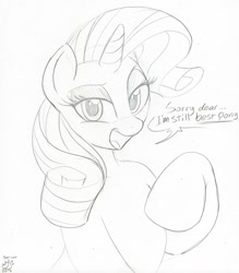 Size: 783x893 | Tagged: safe, artist:badgerben, rarity, pony, unicorn, best pony, dialogue, monochrome, solo