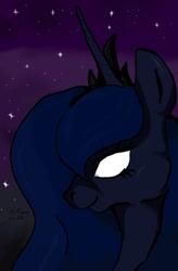 Size: 974x1482 | Tagged: dead source, safe, artist:kagezu, princess luna, alicorn, pony, bust, glowing eyes, portrait, profile, solo