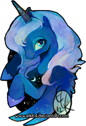 Size: 266x389 | Tagged: safe, artist:elk64, princess luna, alicorn, pony, bust, colored pupils, profile, s1 luna, solo