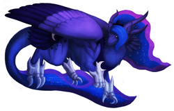 Size: 1200x769 | Tagged: safe, artist:dustydrell, artist:essence of rapture, artist:ius-iuris, artist:shiro-kuro, princess luna, dragon, dragonified, ethereal mane, lunadragon, simple background, solo, species swap, starry mane