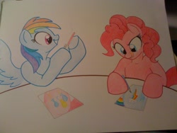 Size: 1600x1200 | Tagged: safe, artist:badgerben, pinkie pie, rainbow dash, earth pony, pegasus, pony, colored pencil drawing, coloring, plot, traditional art