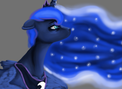 Size: 839x610 | Tagged: safe, artist:colorlesscupcake, princess luna, alicorn, pony, female, horn, mare, sad, solo