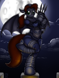 Size: 1984x2631 | Tagged: safe, artist:badgerben, anthro, bat pony, unguligrade anthro, kunai, nintendo, sheik, solo, the legend of zelda