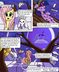 Size: 794x964 | Tagged: safe, angel bunny, fluttershy, princess luna, twilight sparkle, alicorn, incubator (species), pegasus, pony, comic, crossover, kyubey, parody, puella magi madoka magica, witch