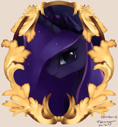 Size: 600x649 | Tagged: safe, artist:felynea, princess luna, alicorn, pony, bust, looking at you, portrait, profile, solo