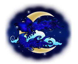 Size: 1600x1322 | Tagged: safe, artist:macalaniaa, princess luna, alicorn, pony, cloud, ethereal mane, female, mare, moon, night, solo, stars