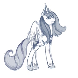 Size: 909x904 | Tagged: safe, artist:cheapcakes, princess luna, alicorn, pony, monochrome, sketch, solo