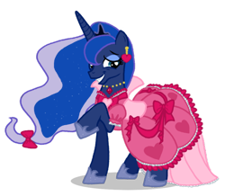 Size: 600x524 | Tagged: safe, artist:flausch-katzerl, princess luna, alicorn, pony, clothes, dress, pink, pinkluna, solo